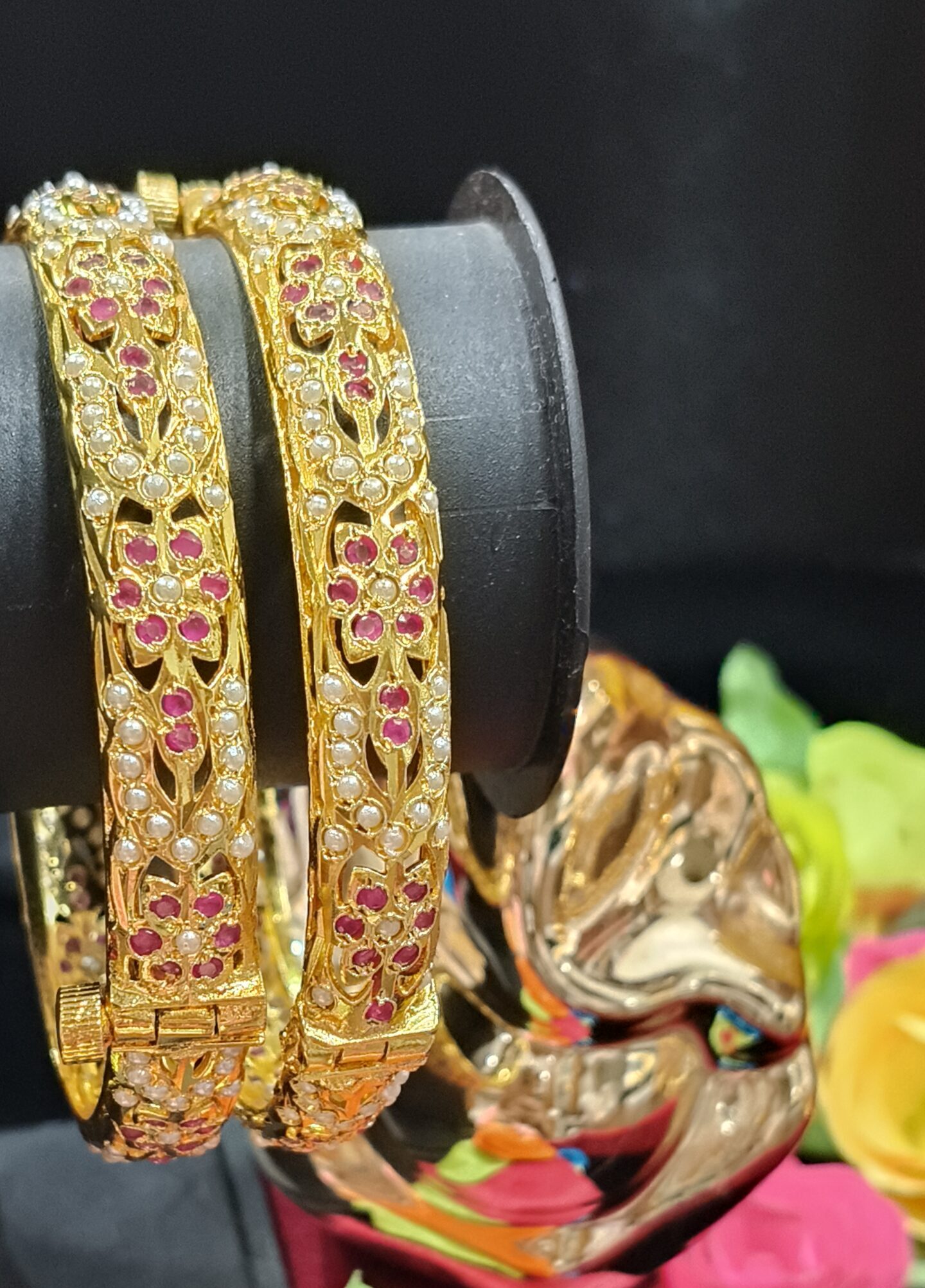 Noorjahan Jadau Ruby White Bangles